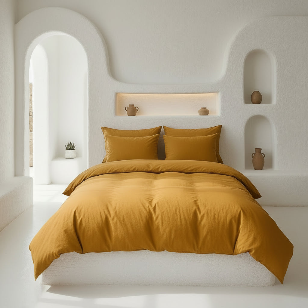 Collection de housse de couette en lin avec oreillers assortis dans des tons doux et naturels