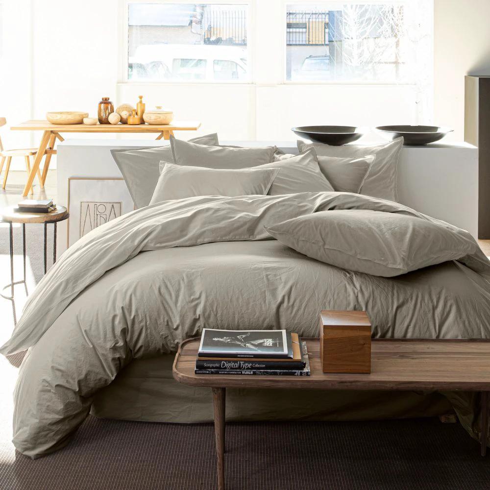 Housse de couette en lin jaune mustard avec taie d'oreiller assortie pour un lit confortable et naturel