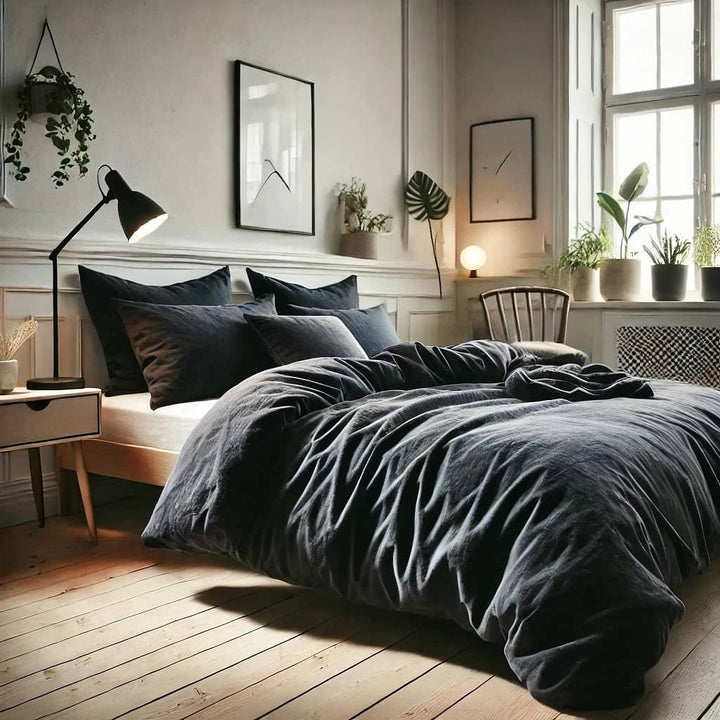 Drap housse bonnet 35cm 100% coton 57fils gris foncé by BLANC PASSION