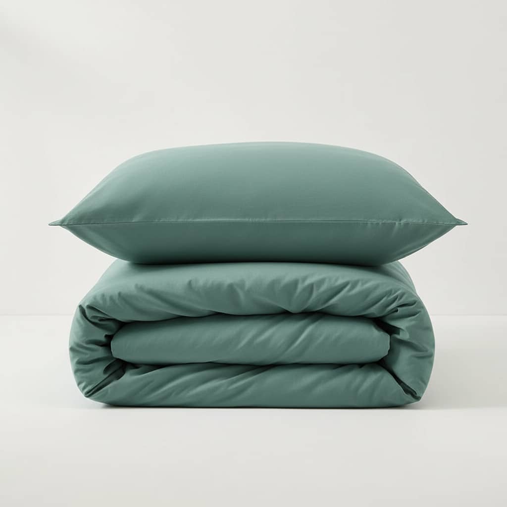 Parure housse de couette 2pcs 100% coton 57fils bleu canard by BLANC PASSION