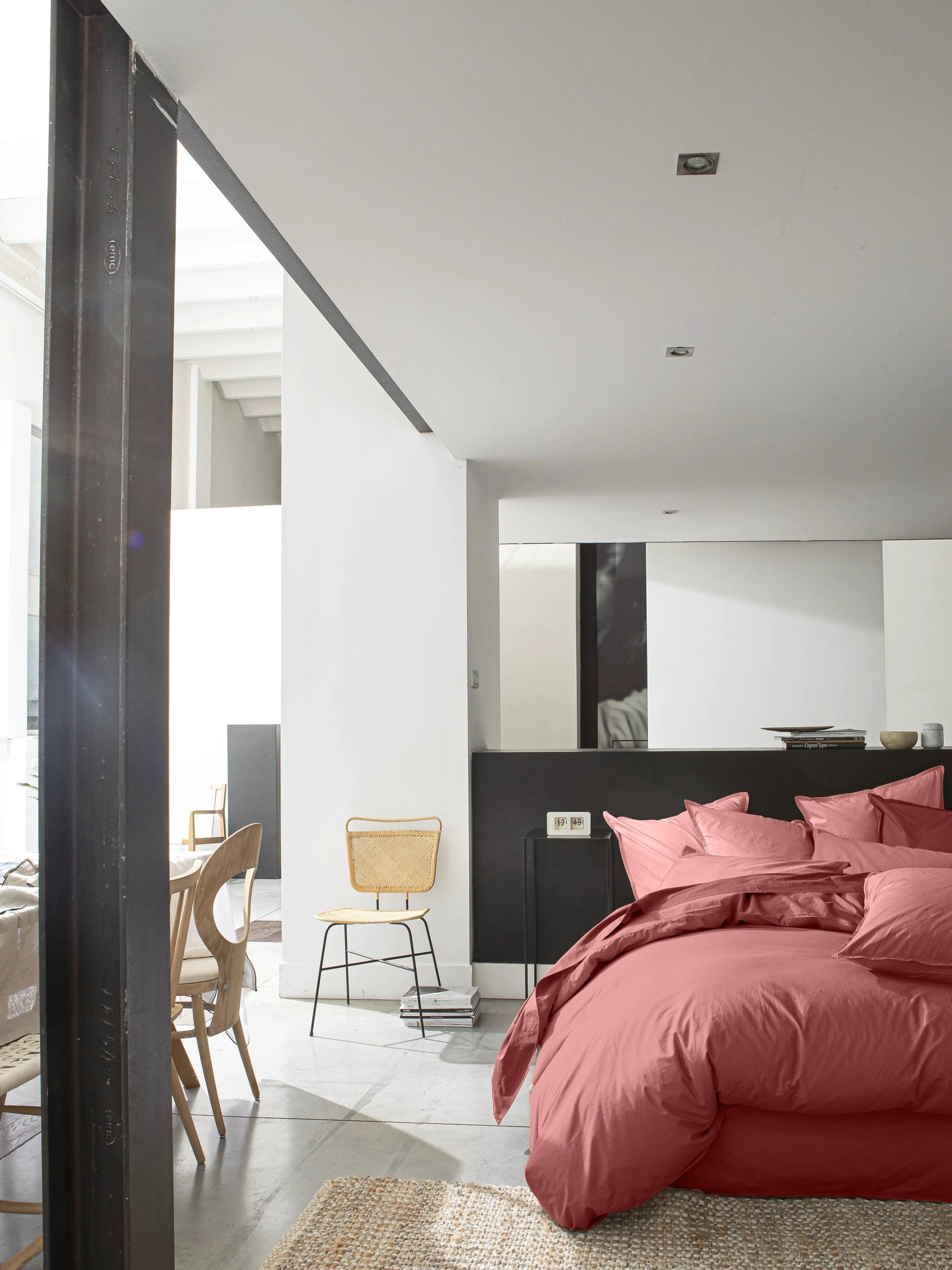 Housse de couette 100% percale de coton lavé 80fils/cm_ - finition bouteille 40cm - vieux rose by Baton Rouge