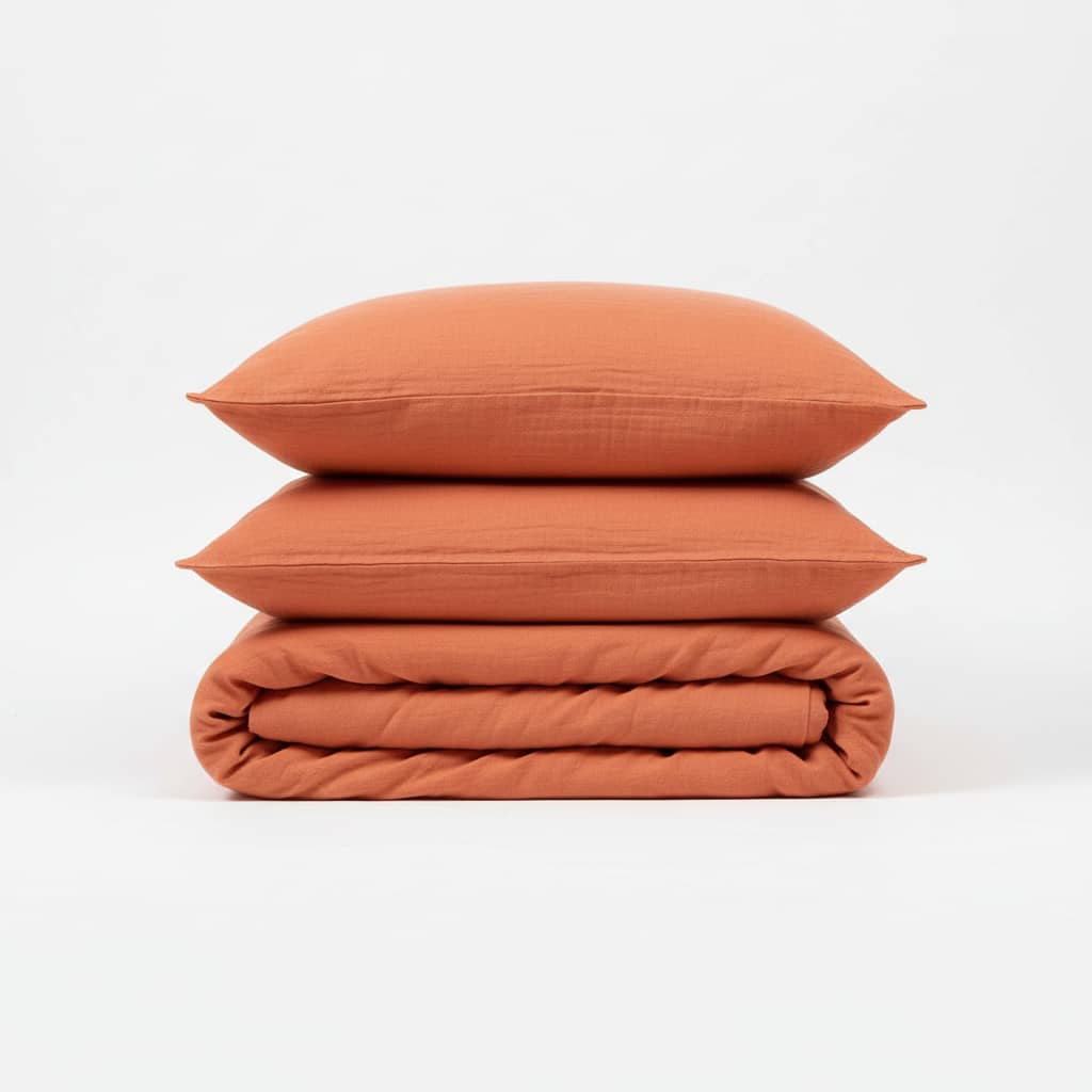 Parure de couette 3 pcs 100% gaze de coton lavé safran minéral by Atelier du linge