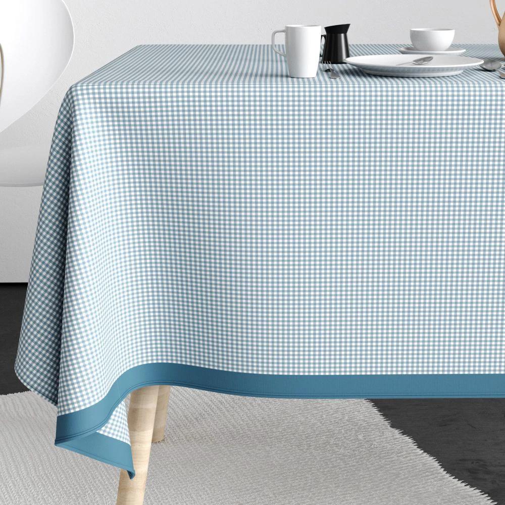 Nappe rectangulaire anti tache 140x200 cm Coton Vichy Bleu by Casa Plume